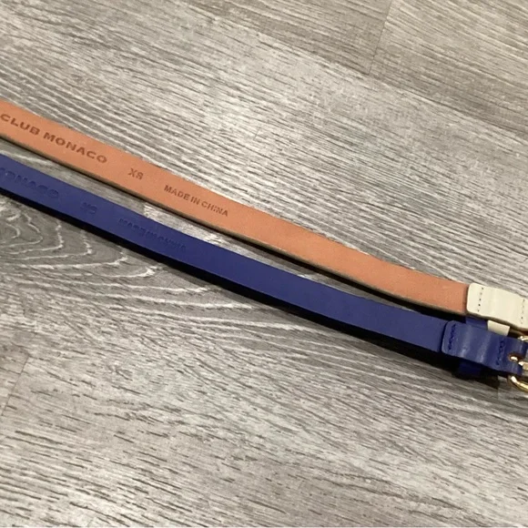 CLUB MONACO SET OF 2 LEATHER BELTS GREEN BLUE CREAM SNAKE XS - Picture 5 of 6